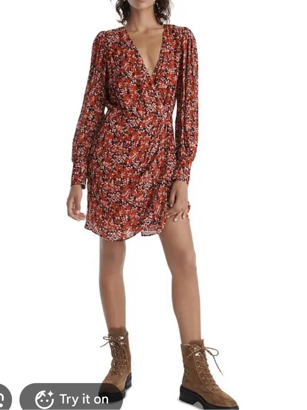 The Kooples Burning Flowers Ling Sleeve Red Floral Dress XS (French 1) NWT!!